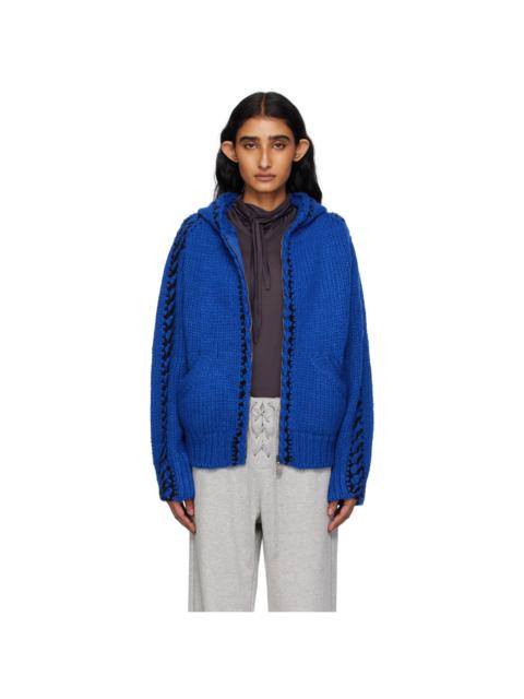 OPEN YY Blue Stitch Zip Up Knit Hoodie
