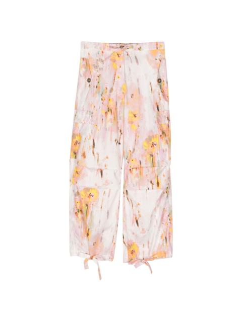 floral-print cotton cargo trousers