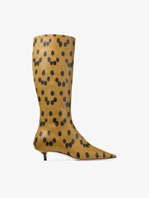 JIMMY CHOO Amis Knee Boot 35 Cigar and Black Spotty Elaphe Printed Leather Knee-High Boots