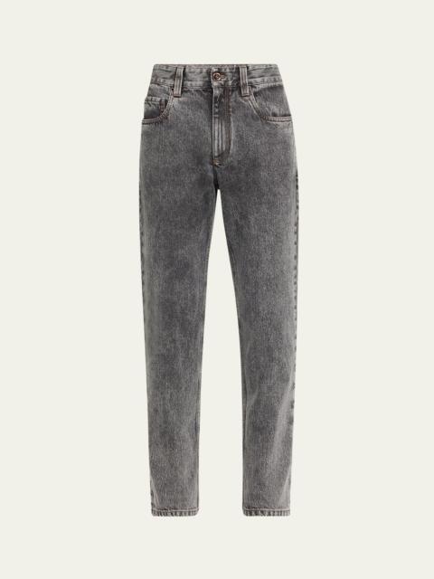 Brunello Cucinelli Acid-Wash Straight-Leg Ankle Boyfriend Jeans