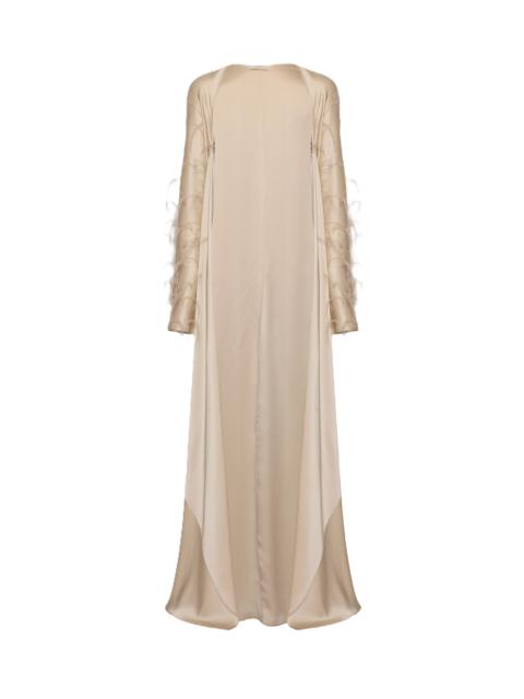 LAPOINTE Satin Caftan With Feathers