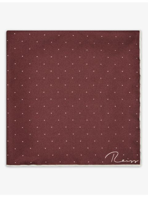 REISS Liam polka-dot logo-print silk pocket square