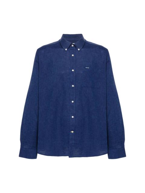 chest-pocket linen-blend shirt