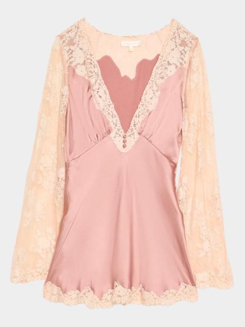 LoveShackFancy Dawselle Lace-Trim Mini Dress