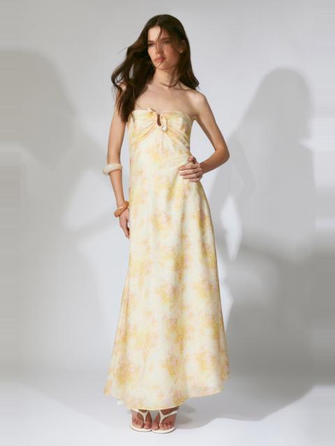 BARDOT Amina Strapless Maxi Dress In Yellow Floral