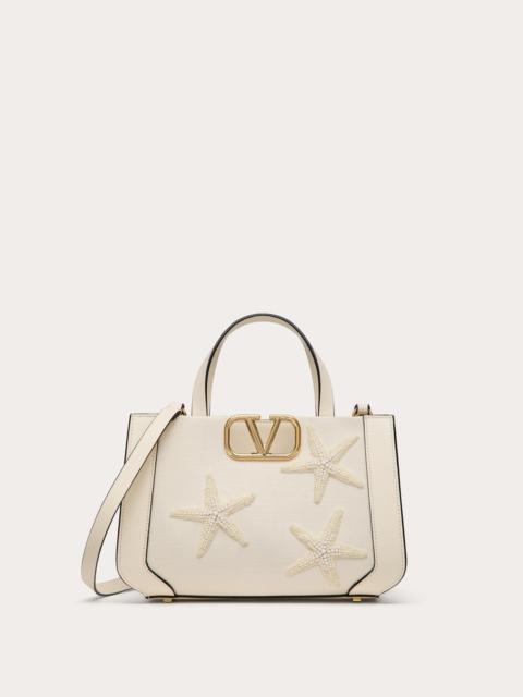 VALENTINO GARAVANI ESCAPE SMALL RAFFIA HANDBAG WITH EMBROIDERY