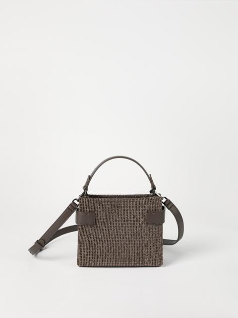 Brunello Cucinelli Essence small top-handle bag in riding leather with precious net embroidery