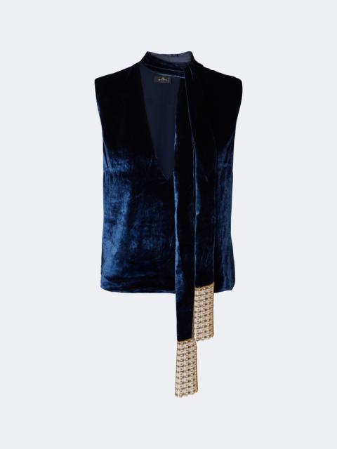 Etro Fringed tie-neck velvet top