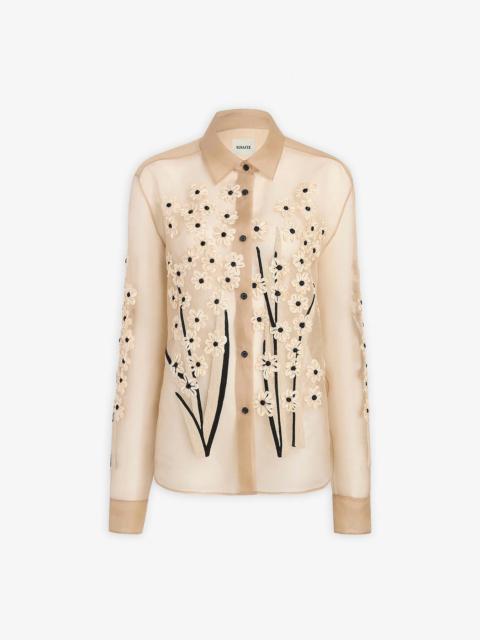 KHAITE Argo floral satin blouse