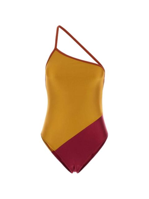SAINT LAURENT one-shoulder two-tone swimsuit