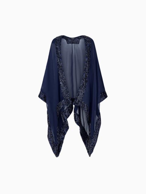GIORGIO ARMANI SILK CHIFFON CAPE WITH SEQUIN TRIM