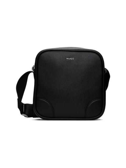 HUGO Black Grained Leather Messenger Bag