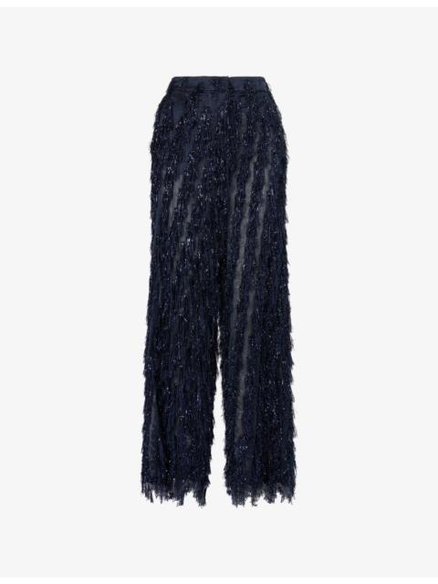 Stella McCartney Lurex Tinsel Straight-Leg Chiffon Trousers