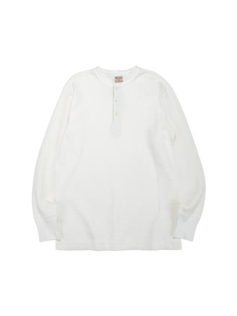 The Real McCoys MC22120 Western Cardigan Stitch Henley Shirt White