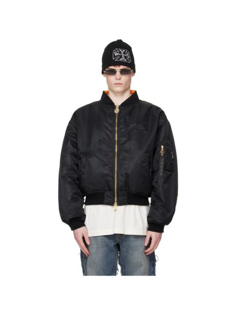 VETEMENTS Black Leather Crosses Bomber Jacket