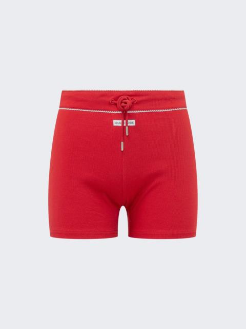 Marine Serre Light Ribbed Jersey Drawstring Waist Mini Shorts Red