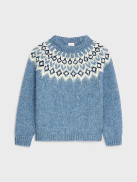 CELINE Crew neck sweater in brushed Fair Isle Wool