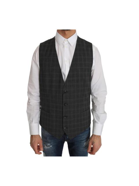 Dolce & Gabbana GRAY CHECKERED FORMAL VEST