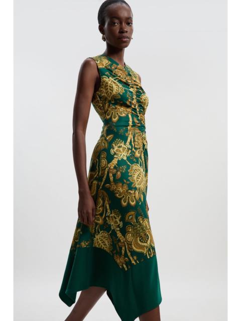 KAREN MILLEN Paisley Print Crepe Hanky Hem Midi Dress