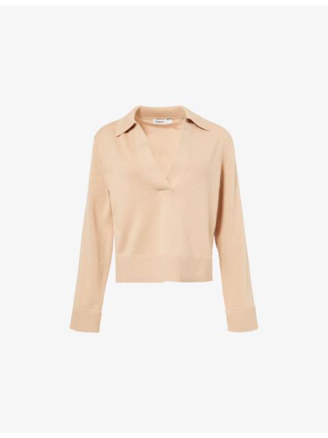 SIMKHAI V-Neck Long-Sleeves Cotton And Cashmere Polo Shirt