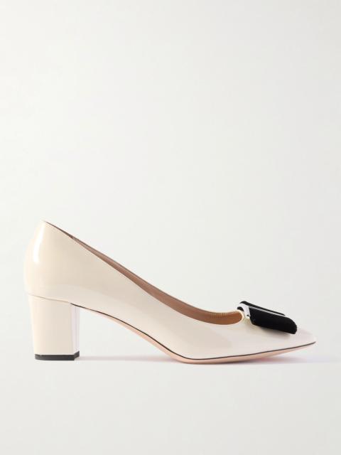 TOM FORD Audrey embellished velvet-trimmed patent-leather pumps Ivory