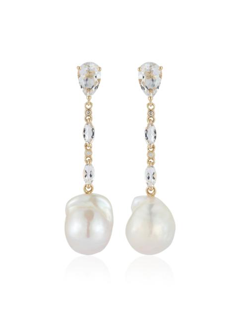 MATEO 14K Yellow Gold Diamond, Pearl, & Topaz Earrings white