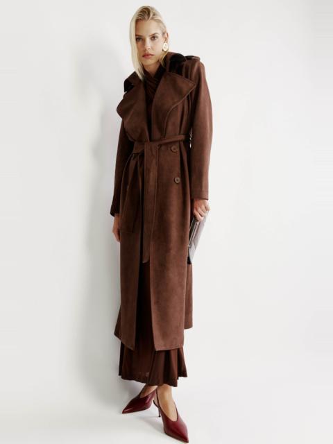 BARDOT Kira Vegan Suede Trench Coat In Chocolate