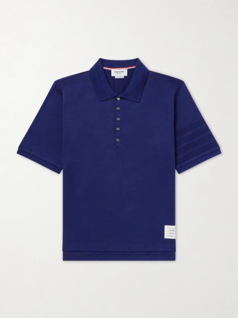 Thom Browne Striped Logo-Appliqué Cotton-Jersey Polo Shirt