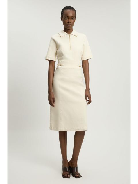 KAREN MILLEN Stretch Denim Snaffle Trim Collared Midi Dress