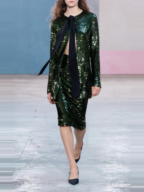 CAROLINA HERRERA Signature Merino Sequin Cardigan green