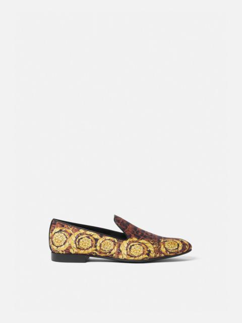 VERSACE Baroccodile Satin Slippers