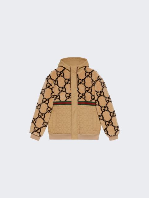 GUCCI GG Jacquard Fleece Jacket Camel and Dark Brown
