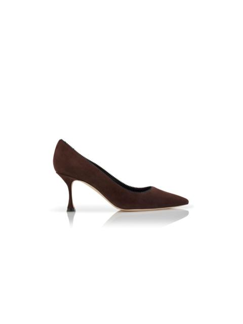 Manolo Blahnik Brown Suede Pinking Detail Pumps