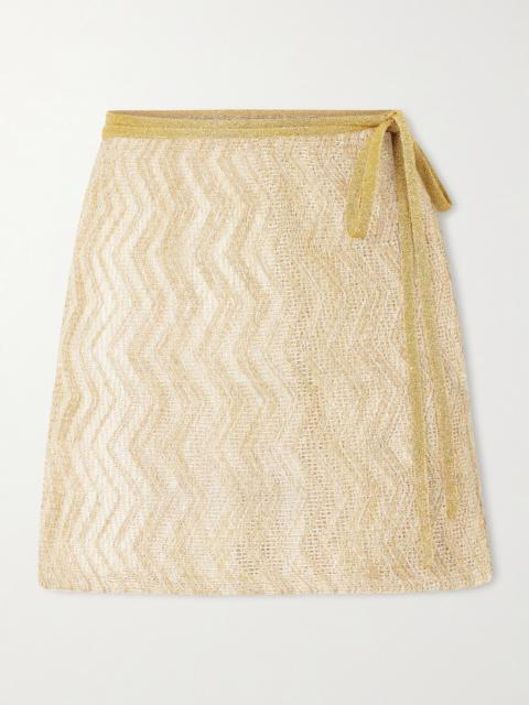 Missoni Mare Sequin-embellished Metallic Crochet-knit Mini Wrap Skirt