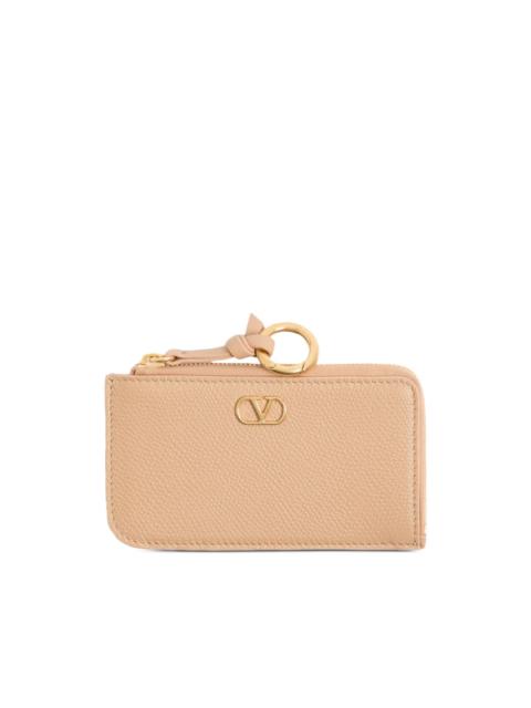 Valentino VLogo Signature zip-around charm card holder in grainy calfskin