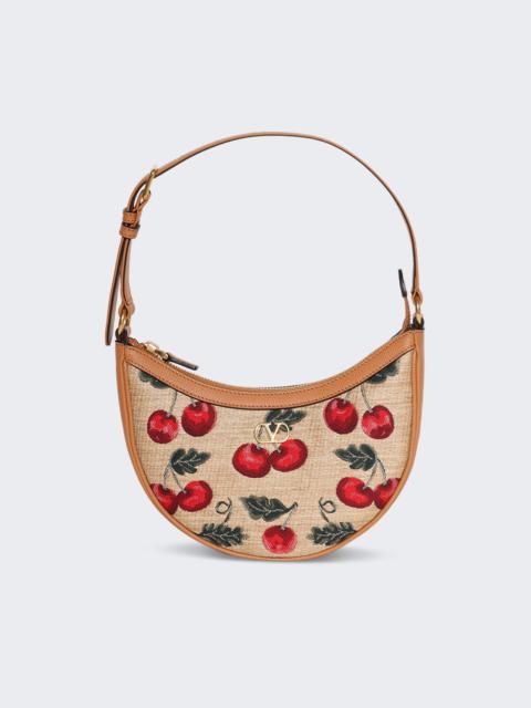 Valentino Mini Hobo Bag In Jacquard Raffia Cherry
