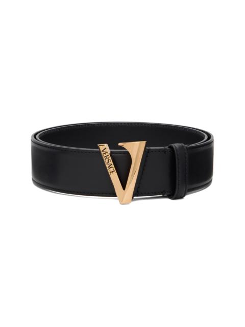 VERSACE Black 'V' Leather Belt