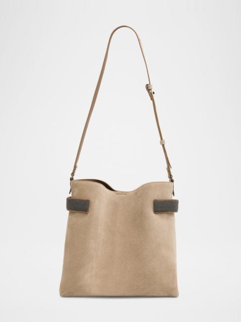 Brunello Cucinelli Monili-Trim Suede Crossbody Bag