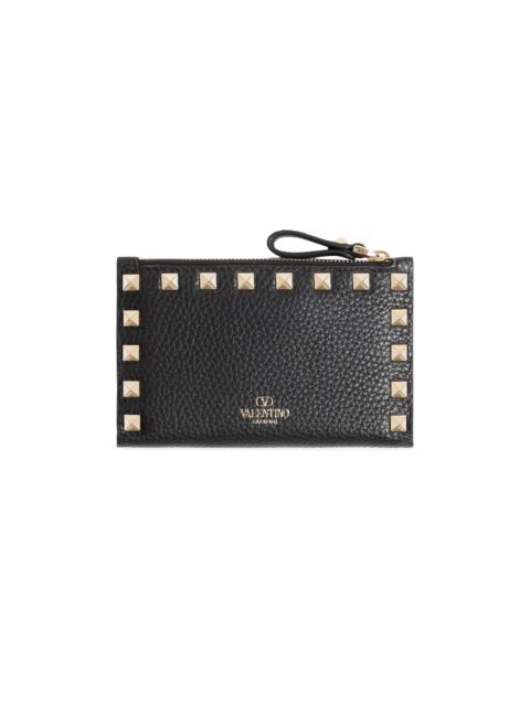 Valentino Women's Rockstud Grainy Calfskin Cardholder with Zipper - Black