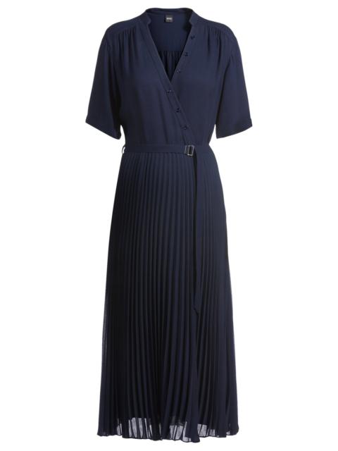 BOSS BELTED DRESS WITH PLISSÉ SKIRT