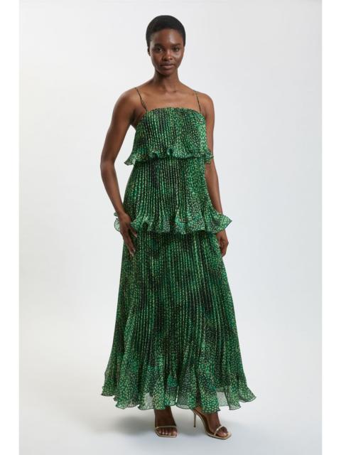 KAREN MILLEN Petite Spot Print Pleated Slub Organdie Peplum Woven Maxi Dress