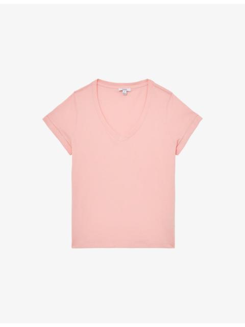 REISS Luna V-Neck Cotton-Jersey T-Shirt