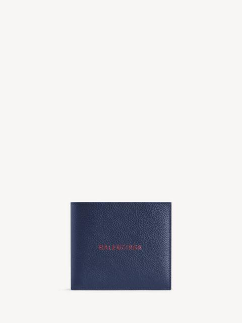 BALENCIAGA Men's Cash Square Folded Coin Wallet in Navy/burgundy