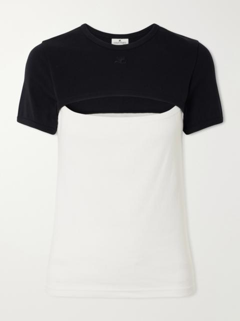 courrèges Slash Contrast Logo-embroidered Cut-out Cotton T-shirt