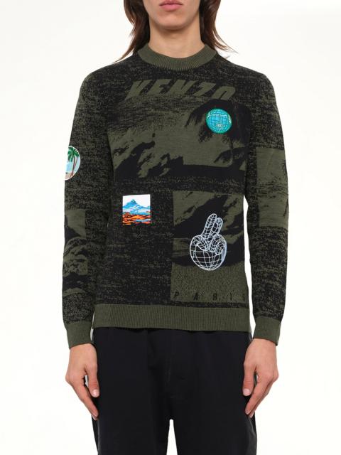 KENZO Badge Crew in Khaki