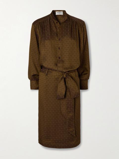 SAINT LAURENT Belted Printed Silk Shirt Dress