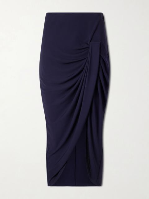 Stella McCartney Draped stretch-jersey midi skirt Navy