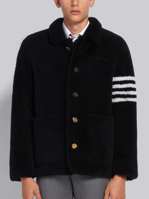 Thom Browne Navy Dyed Shearling Round Collar 4-Bar Sack Jacket
