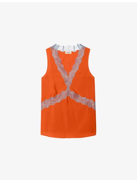 Zadig & Voltaire Tasao Lace-Trim Silk Top