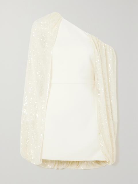 Safiyaa Janie One-shoulder Crepe And Sequined Tulle Mini Dress